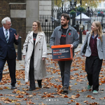 Sian Berry with Big Brother Watch handing in a petition against Digital ID at Downing Street - credit Nigelhowardmedia on Instagram